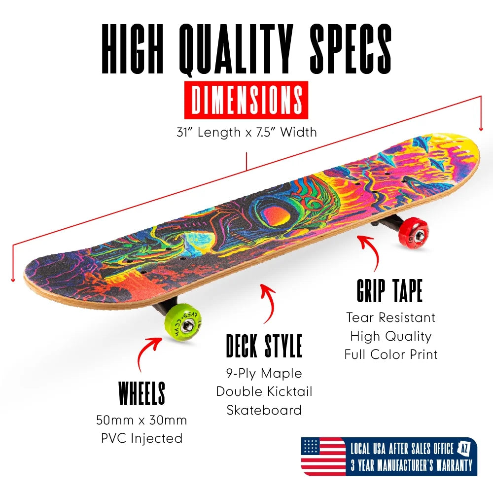 Beginner Skateboard for Kids and Teens – 31" Maple Deck – ABEC-5 Bearings – Easy to Ride – LTR