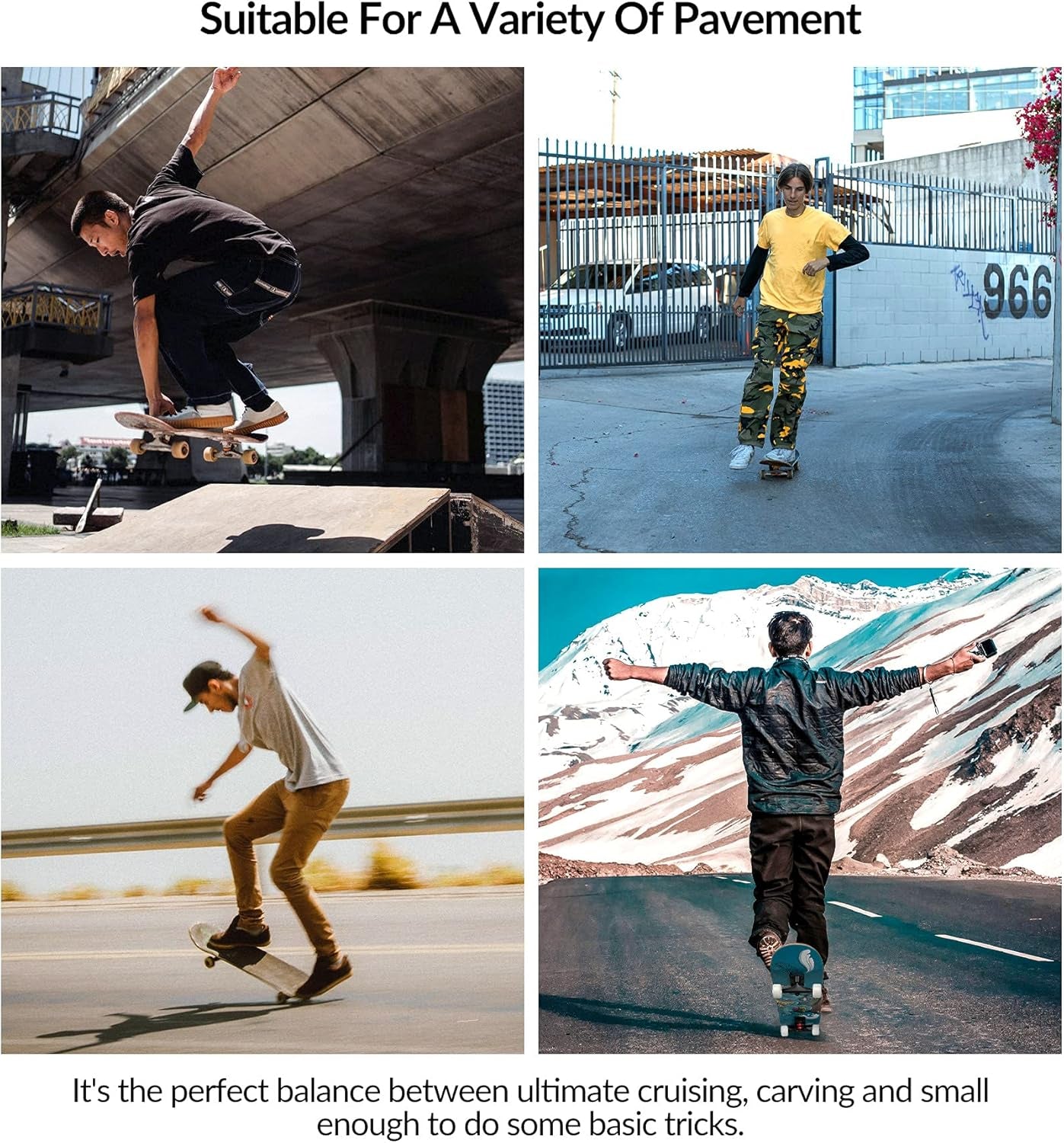 Skateboards for Beginners,31 X 8 Complete Standard Skate Boards for Girls Boys, 7 Layer Canadian Maple Double Kick Concave Skateboard for Kids Youth Teens Adults