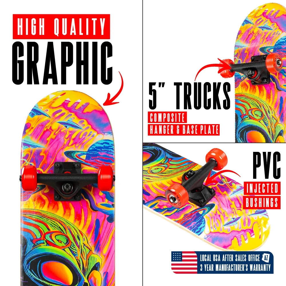 Beginner Skateboard for Kids and Teens – 31" Maple Deck – ABEC-5 Bearings – Easy to Ride – LTR
