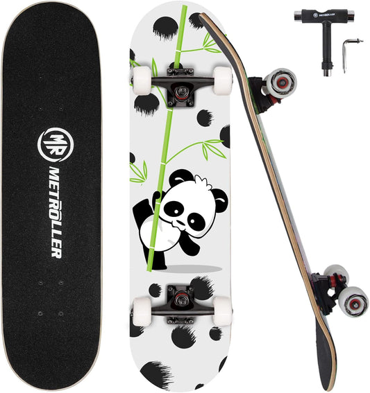 Skateboards for Beginners,31 X 8 Complete Standard Skate Boards for Girls Boys, 7 Layer Canadian Maple Double Kick Concave Skateboard for Kids Youth Teens Adults